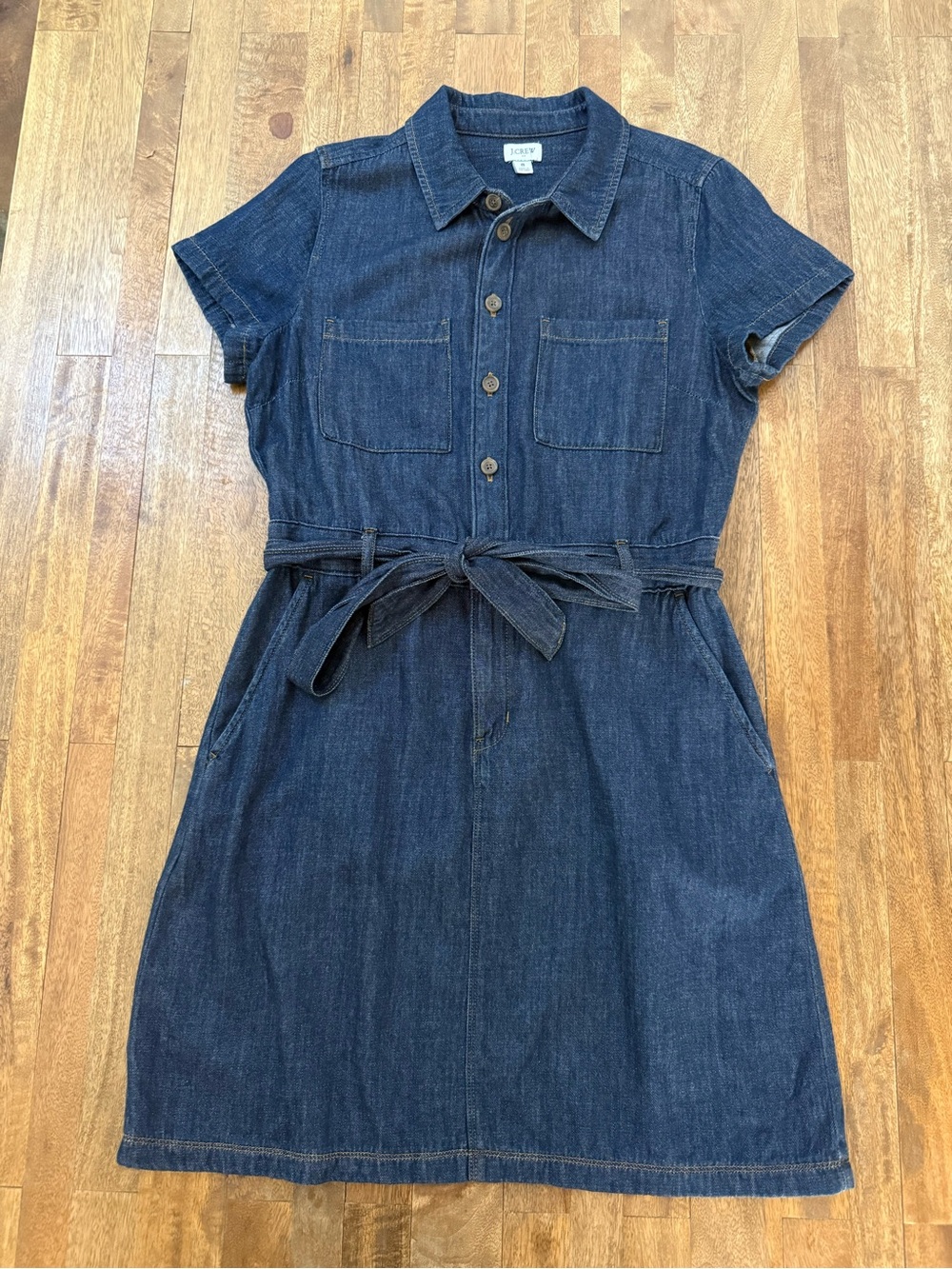 JCrew Factory Dark Denim Utility Mini Dress with Tie Waist 8